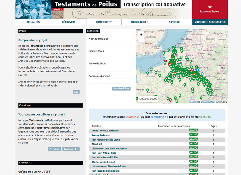 Site Testaments de Poilus piloté par les Archives Nationales