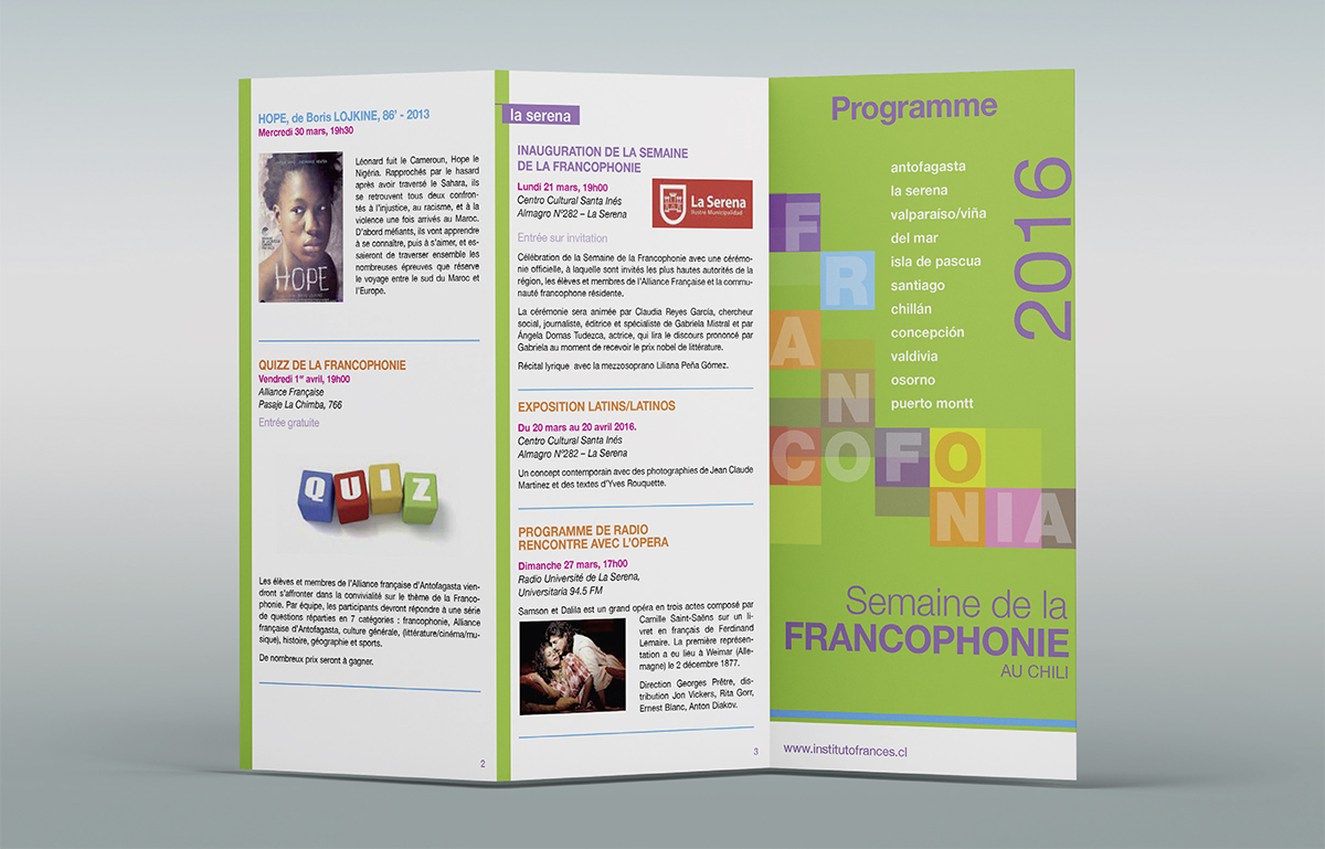 Dépliant programme de l'événement Semaine de la Francophonie pour l'institut français